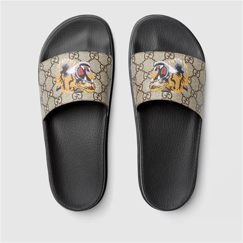 gucci gg supreme tiger slide sandal|gucci slide gg supreme.